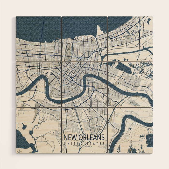 New Orleans City Map of Louisiana, USA - Coastal Wood Wall Art Gallery Image 1
