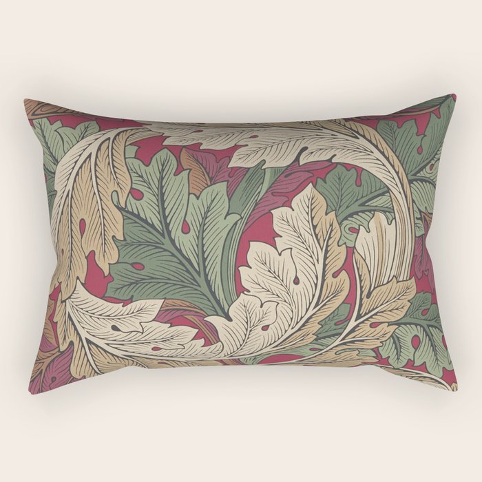 William Morris Acanthus Leaves Madder Thyme Red Green Vintage Pattern Rectangular Pillow Gallery Image 2