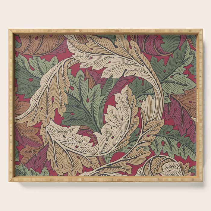 William Morris Acanthus Leaves Madder Thyme Red Green Vintage Pattern Serving Tray Gallery Image 1