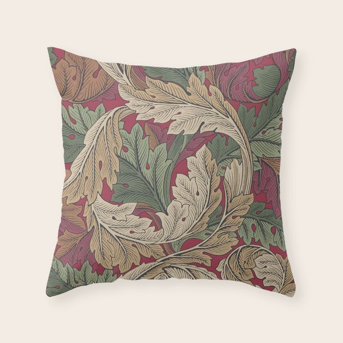 William Morris Acanthus Leaves Madder Thyme Red Green Vintage Pattern Throw Pillow Gallery Image 1