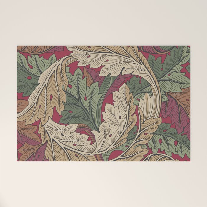 William Morris Acanthus Leaves Madder Thyme Red Green Vintage Pattern Welcome Mat Gallery Image 1
