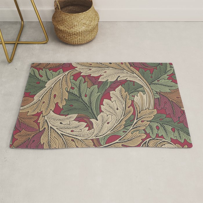 William Morris Acanthus Leaves Madder Thyme Red Green Vintage Pattern Rug Gallery Image 1