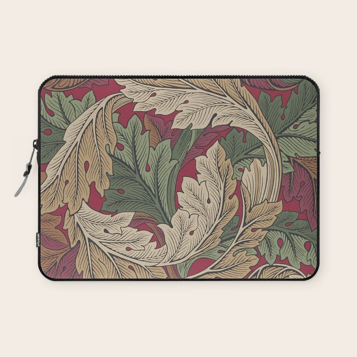 William Morris Acanthus Leaves Madder Thyme Red Green Vintage Pattern Laptop Sleeve Gallery Image 1
