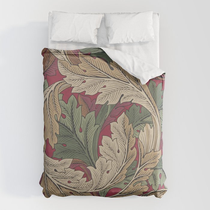 William Morris Acanthus Leaves Madder Thyme Red Green Vintage Pattern Duvet Cover Gallery Image 1