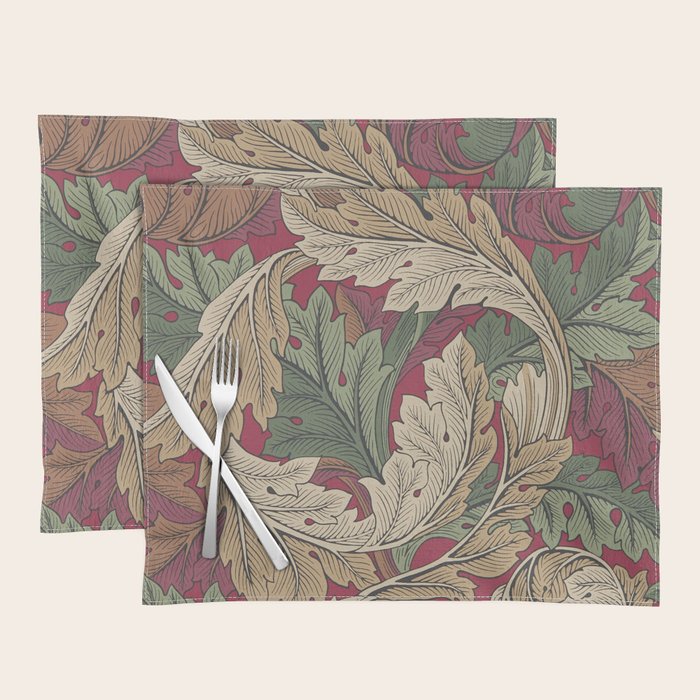 William Morris Acanthus Leaves Madder Thyme Red Green Vintage Pattern Placemat Gallery Image 1