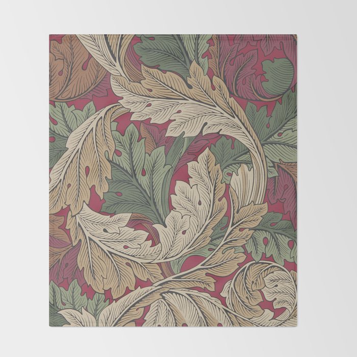 William Morris Acanthus Leaves Madder Thyme Red Green Vintage Pattern Throw Blanket Gallery Image 2