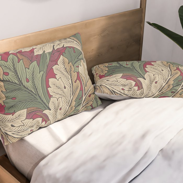 William Morris Acanthus Leaves Madder Thyme Red Green Vintage Pattern Pillow Sham Gallery Image 2