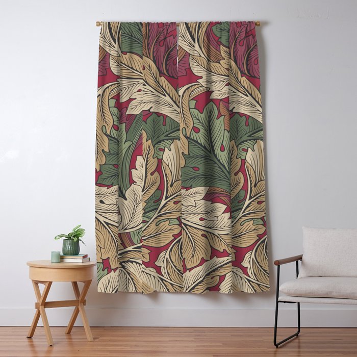 William Morris Acanthus Leaves Madder Thyme Red Green Vintage Pattern Window Curtain Gallery Image 1