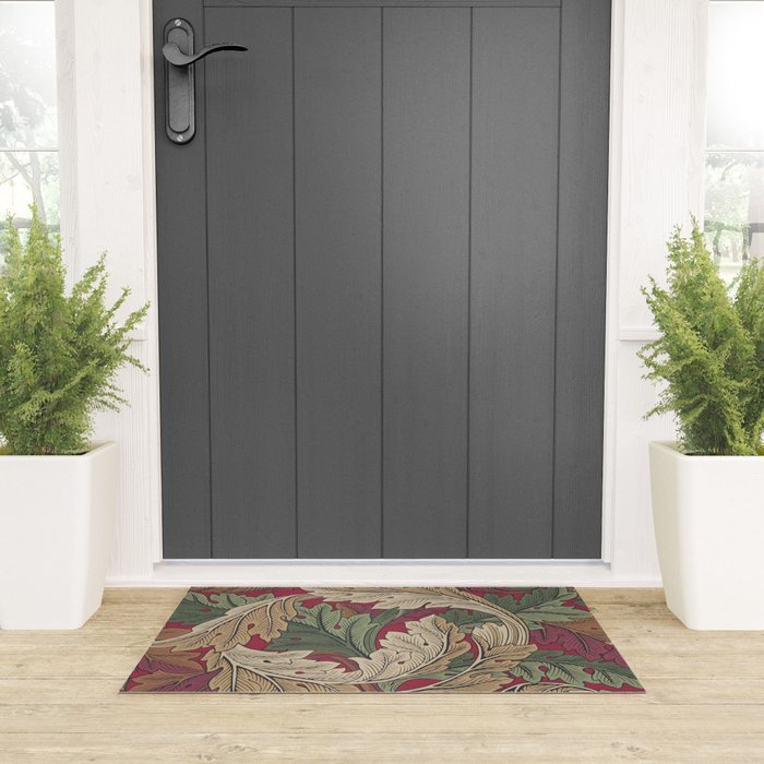 William Morris Acanthus Leaves Madder Thyme Red Green Vintage Pattern Welcome Mat Gallery Image 3
