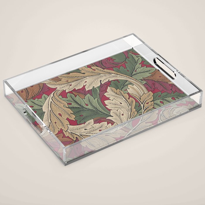 William Morris Acanthus Leaves Madder Thyme Red Green Vintage Pattern Acrylic Tray Gallery Image 1