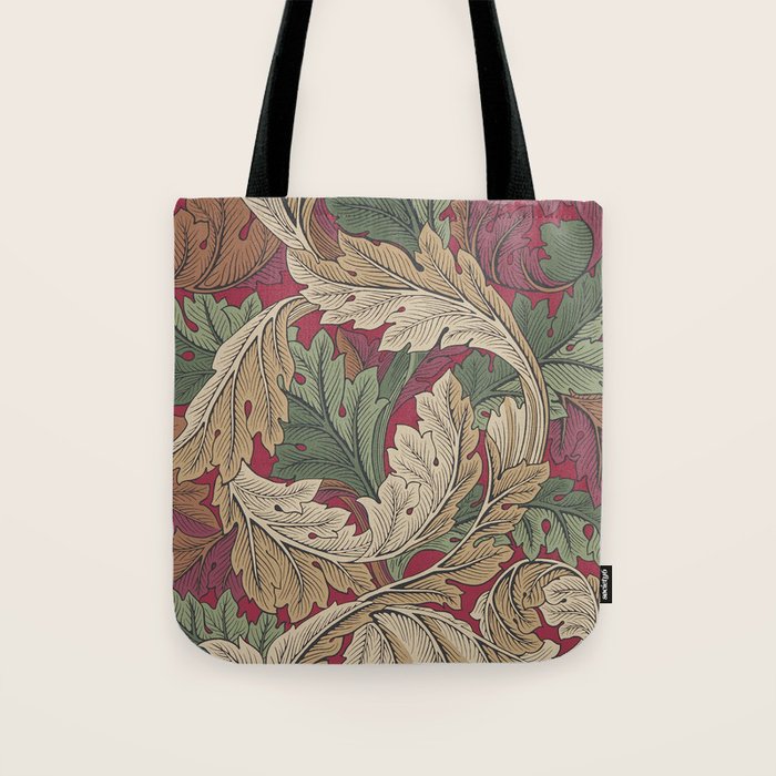 William Morris Acanthus Leaves Madder Thyme Red Green Vintage Pattern Tote Bag Gallery Image 1