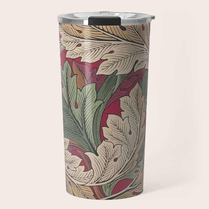 William Morris Acanthus Leaves Madder Thyme Red Green Vintage Pattern Travel Mug Gallery Image 1