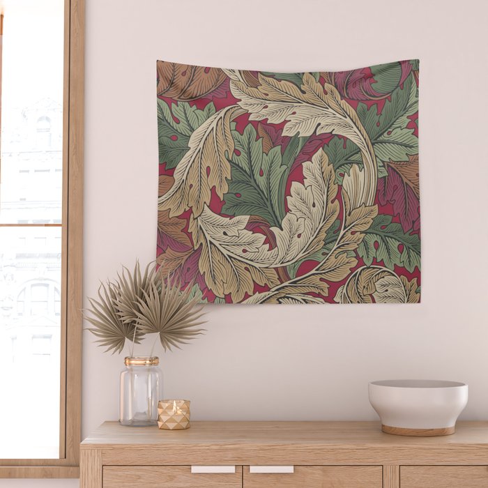 William Morris Acanthus Leaves Madder Thyme Red Green Vintage Pattern Wall Tapestry Gallery Image 2