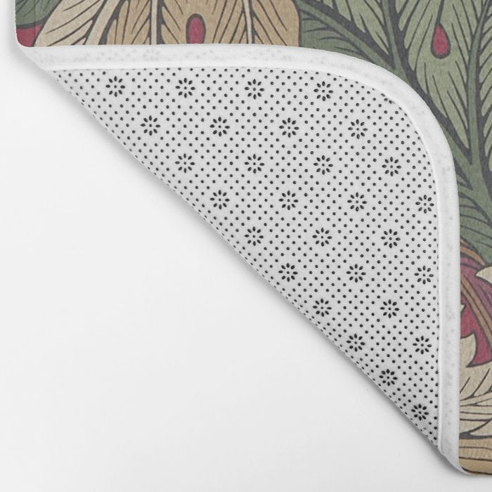 William Morris Acanthus Leaves Madder Thyme Red Green Vintage Pattern Bath Mat Gallery Image 2