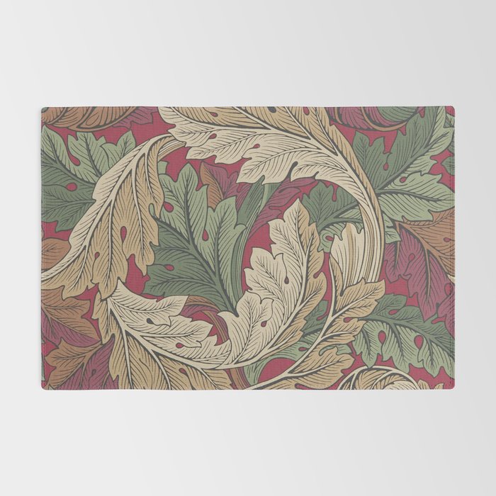 William Morris Acanthus Leaves Madder Thyme Red Green Vintage Pattern Rug Gallery Image 2