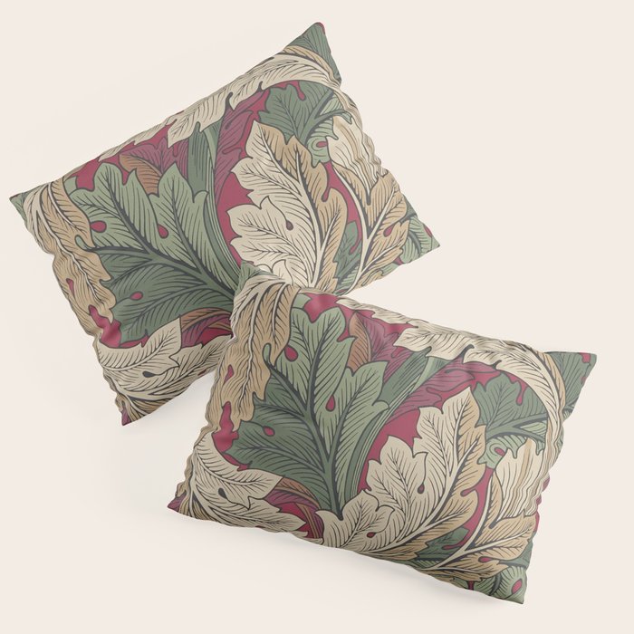 William Morris Acanthus Leaves Madder Thyme Red Green Vintage Pattern Pillow Sham Gallery Image 1