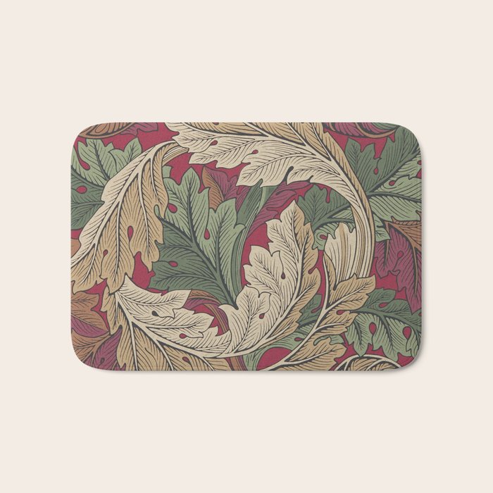 William Morris Acanthus Leaves Madder Thyme Red Green Vintage Pattern Bath Mat Gallery Image 1