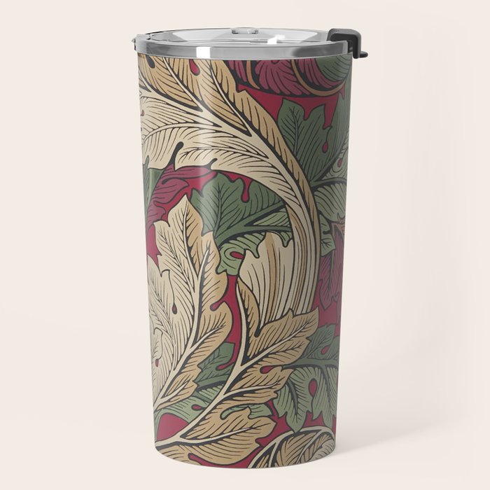 William Morris Acanthus Leaves Madder Thyme Red Green Vintage Pattern Travel Mug Gallery Image 2