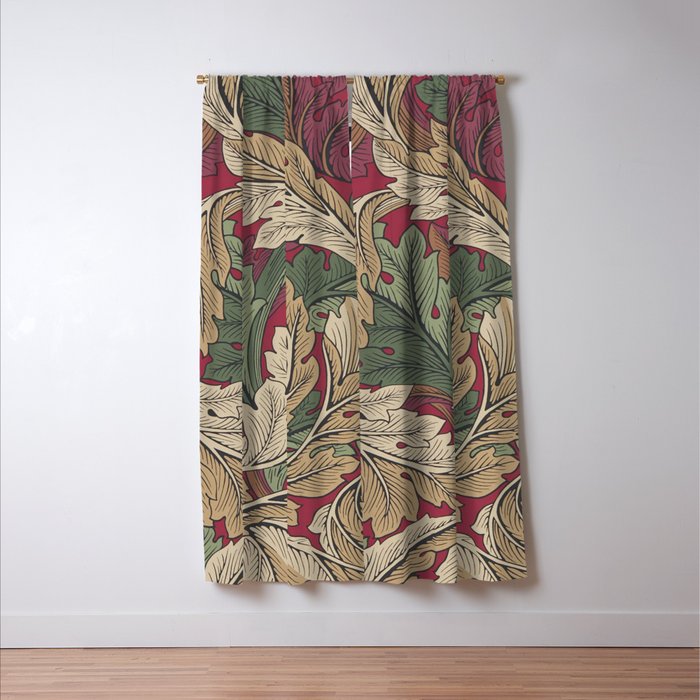 William Morris Acanthus Leaves Madder Thyme Red Green Vintage Pattern Window Curtain Gallery Image 3