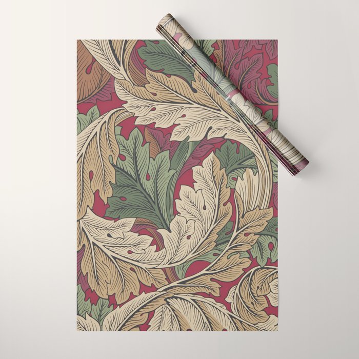 William Morris Acanthus Leaves Madder Thyme Red Green Vintage Pattern Wrapping Paper Gallery Image 1