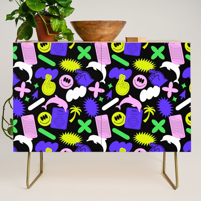 Trendy y2k sticker art pattern Credenza Gallery Image 1