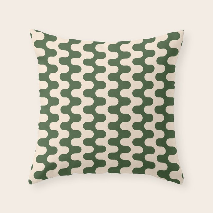 Retro Mid Century Modern Waves in Forest Green and Creamy White Throw Pillow Gallery Image 6