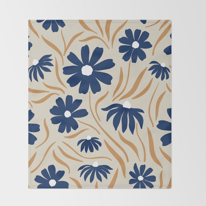 Harper Floral Print, Navy, Mustard and Beige Throw Blanket Gallery Image 2