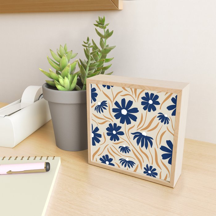 Harper Floral Print, Navy, Mustard and Beige Mini Art Print Gallery Image 2