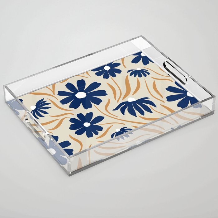 Harper Floral Print, Navy, Mustard and Beige Acrylic Tray Gallery Image 1
