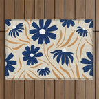 Harper Floral Print, Navy, Mustard and Beige Outdoor Rug Gallery Image 1