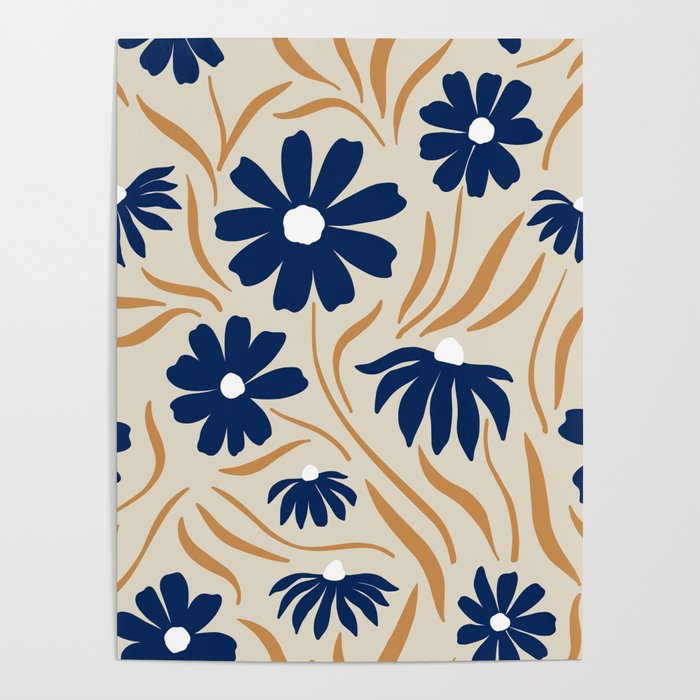 Harper Floral Print, Navy, Mustard and Beige Poster Gallery Image 1