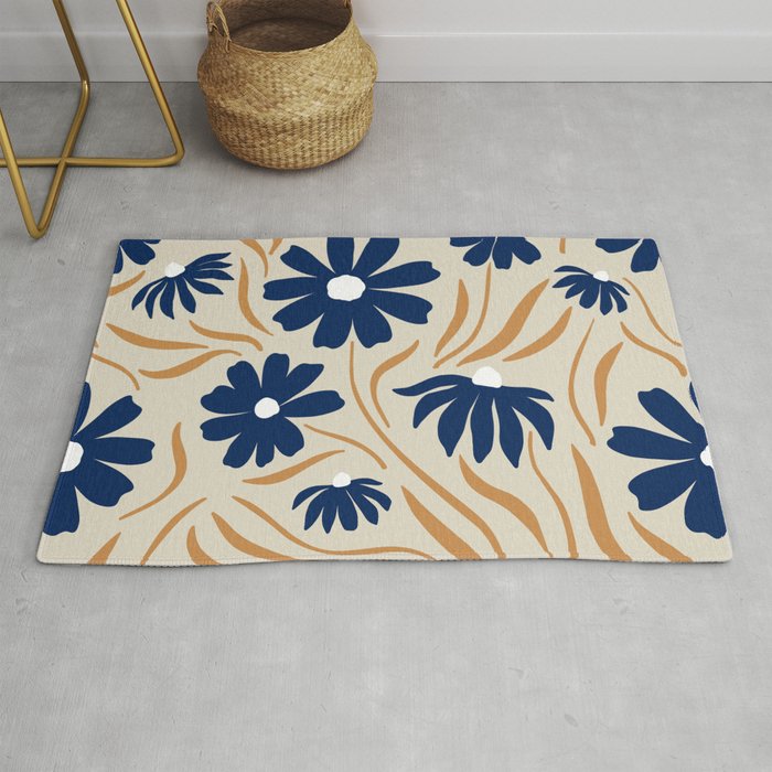 Harper Floral Print, Navy, Mustard and Beige Rug Gallery Image 1