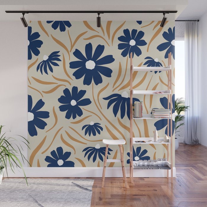 Harper Floral Print, Navy, Mustard and Beige Wall Mural Gallery Image 1