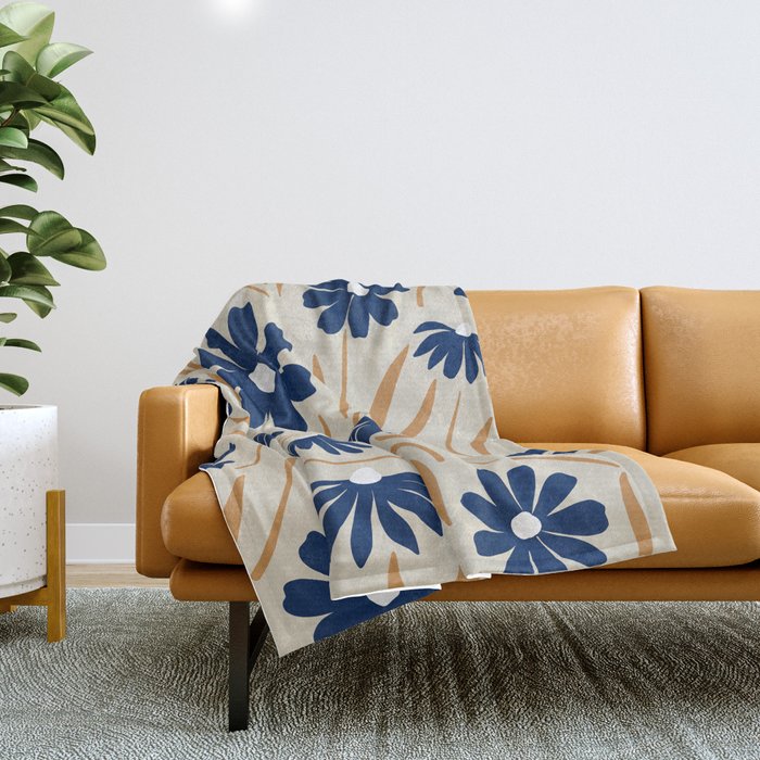 Harper Floral Print, Navy, Mustard and Beige Throw Blanket Gallery Image 1