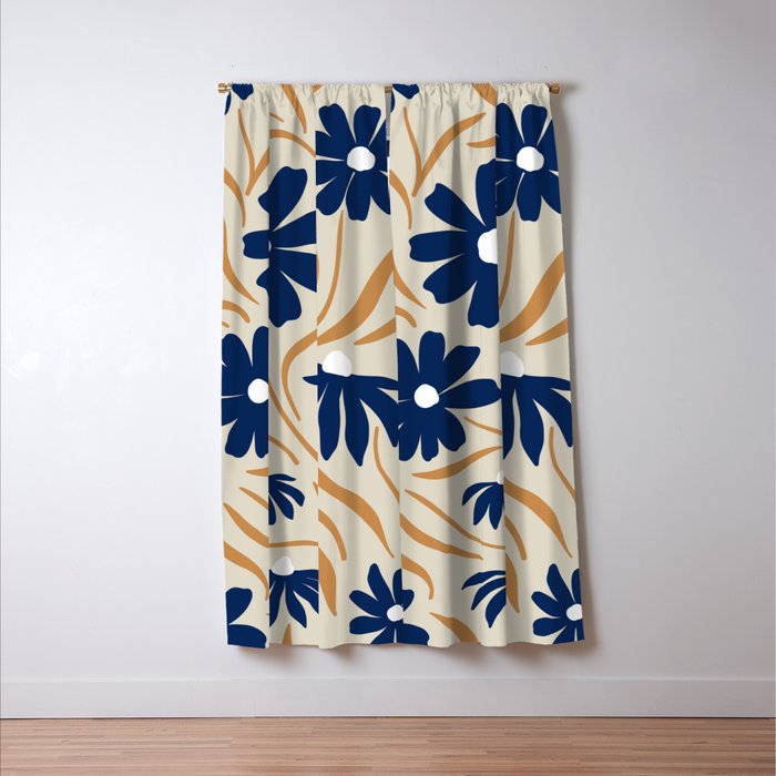 Harper Floral Print, Navy, Mustard and Beige Window Curtain Gallery Image 3