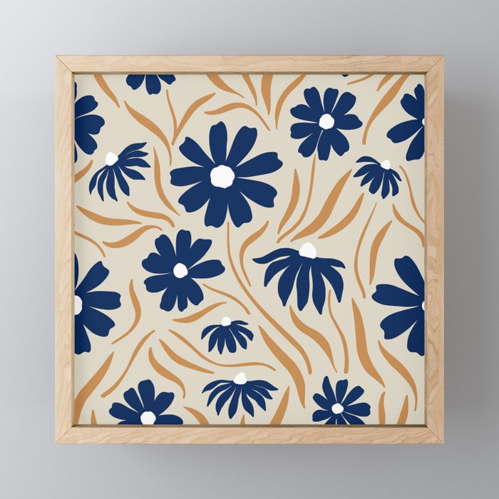 Harper Floral Print, Navy, Mustard and Beige Mini Art Print Gallery Image 1
