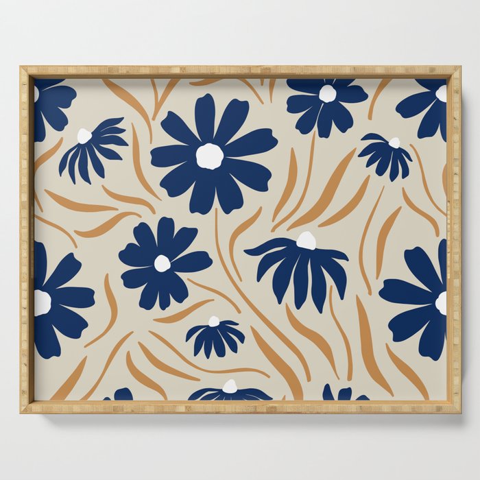 Harper Floral Print, Navy, Mustard and Beige Serving Tray Gallery Image 1