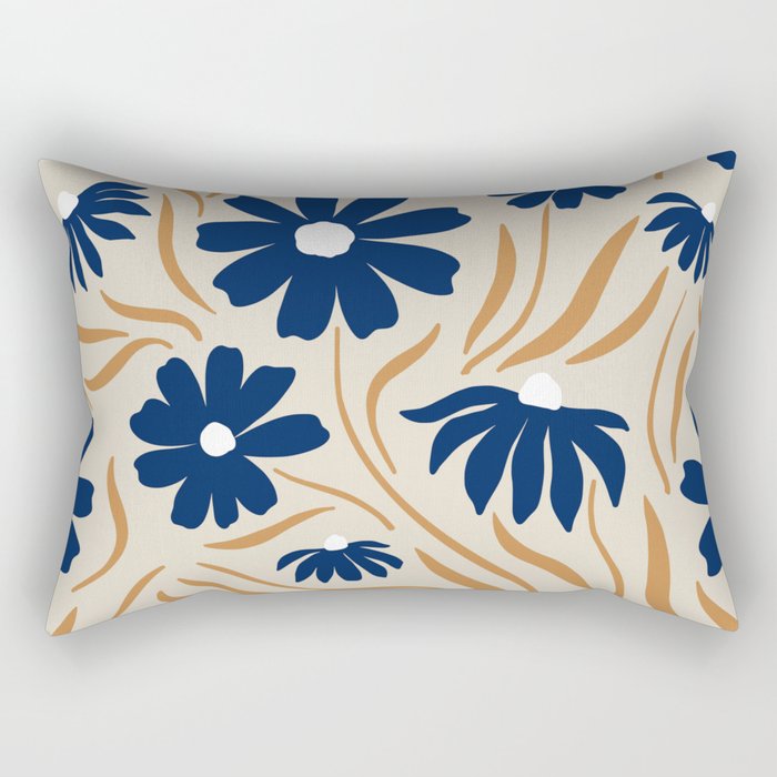 Harper Floral Print, Navy, Mustard and Beige Rectangular Pillow Gallery Image 2