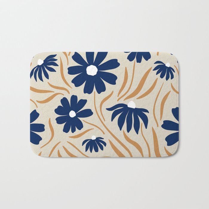 Harper Floral Print, Navy, Mustard and Beige Bath Mat Gallery Image 1
