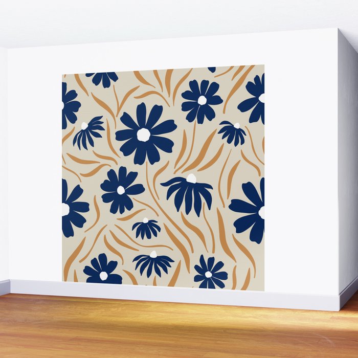 Harper Floral Print, Navy, Mustard and Beige Wall Mural Gallery Image 2