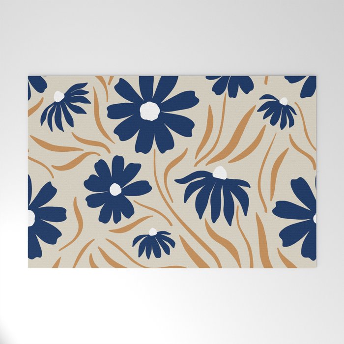 Harper Floral Print, Navy, Mustard and Beige Welcome Mat Gallery Image 1