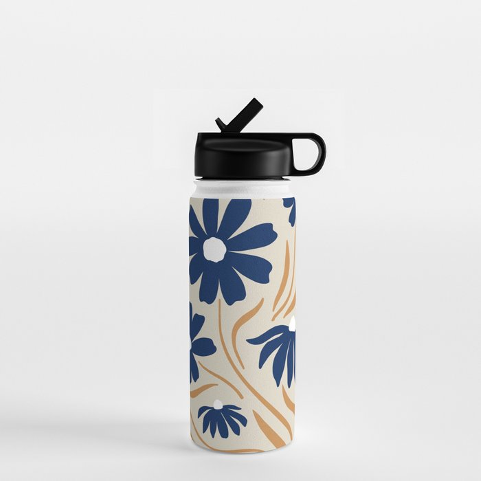 Harper Floral Print, Navy, Mustard and Beige Water Bottle Gallery Image 1