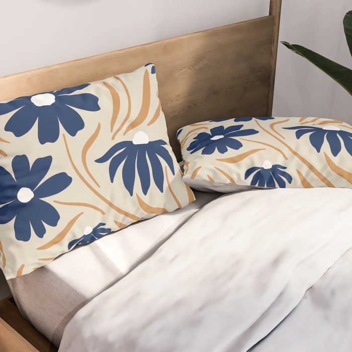 Harper Floral Print, Navy, Mustard and Beige Pillow Sham Gallery Image 2