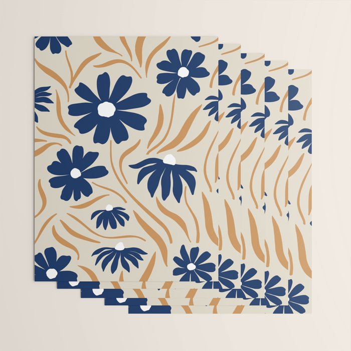 Harper Floral Print, Navy, Mustard and Beige Wrapping Paper Gallery Image 3