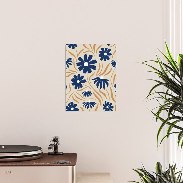 Harper Floral Print, Navy, Mustard and Beige Poster Gallery Image 2