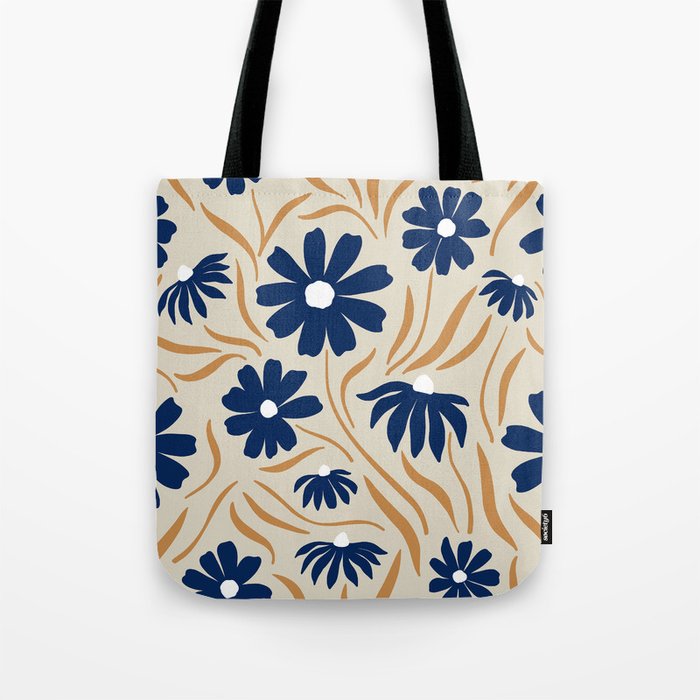 Harper Floral Print, Navy, Mustard and Beige Tote Bag Gallery Image 1