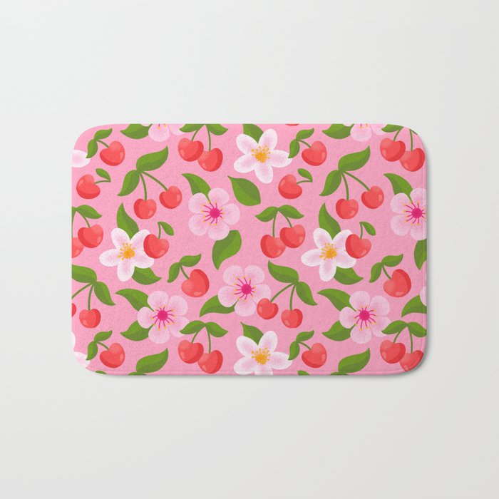 Cherry Pattern on Pink Bath Mat Gallery Image 1