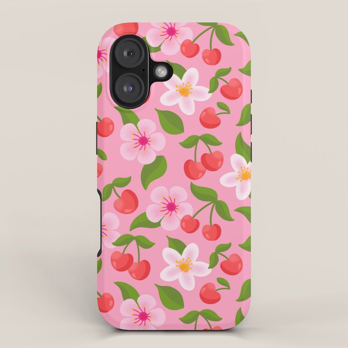 Cherry Pattern on Pink iPhone Case Gallery Image 1