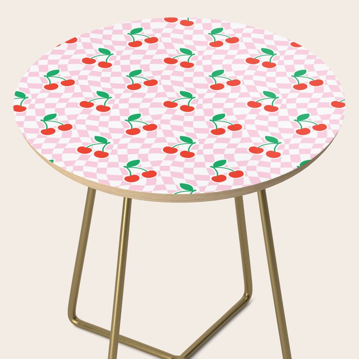 Cute pink cherry fruit checkered pattern Side Table Gallery Image 2