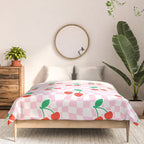 Cute pink cherry fruit checkered pattern Comforter Gallery Image 3